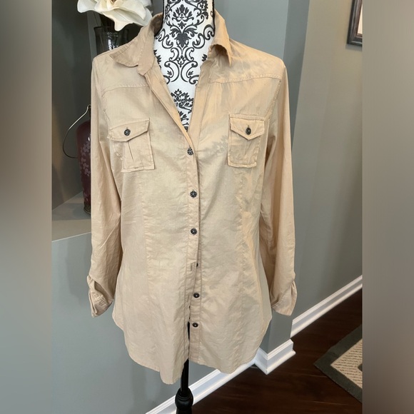 Nine West Tops - Nine West Jeans size medium tan button down shirt